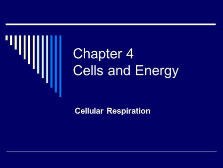 Chapter 4 Cells and Energy Cellular Respiration. Cellular respiration  Process by which food molecules are broken down to release energy  Glucose and.