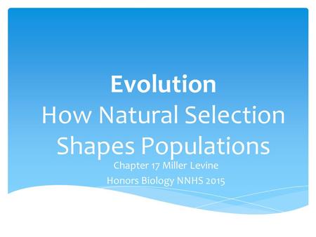 Evolution How Natural Selection Shapes Populations Chapter 17 Miller Levine Honors Biology NNHS 2015.