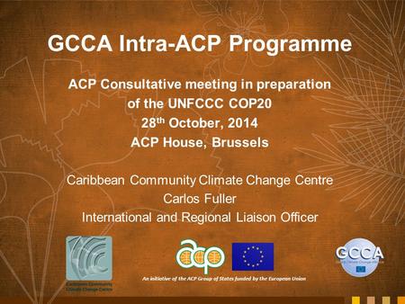 An initiative of the ACP Group of States funded by the European Union GCCA Intra-ACP Programme ACP Consultative meeting in preparation of the UNFCCC COP20.