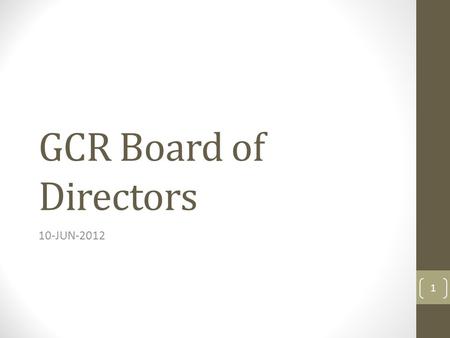 GCR Board of Directors 10-JUN-2012 1. DRAFT Board of Directors Roles and Responsibilities Purpose/Agenda Purpose Define Board of Directors Role Responsibilities.