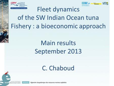 Fleet dynamics of the SW Indian Ocean tuna Fishery : a bioeconomic approach Main results September 2013 C. Chaboud.