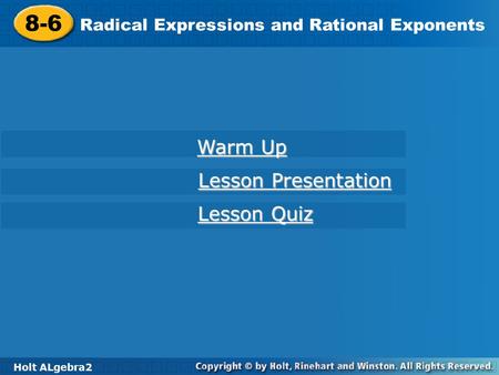 8-6 Warm Up Lesson Presentation Lesson Quiz