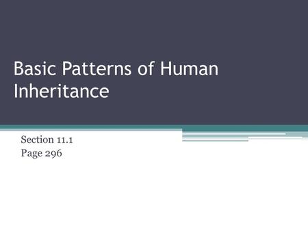 Basic Patterns of Human Inheritance Section 11.1 Page 296.