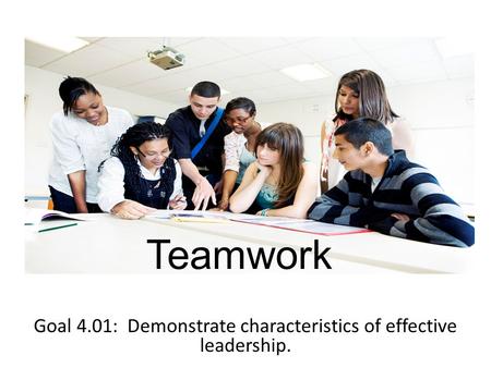 Teamwork Goal 4.01: Demonstrate characteristics of effective leadership.