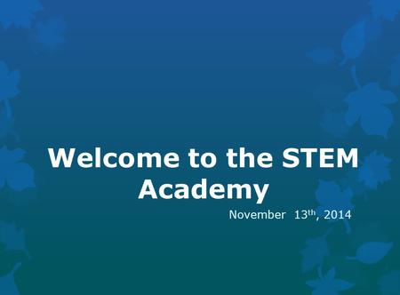Welcome to the STEM Academy November 13 th, 2014.