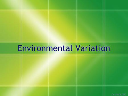 Environmental Variation D. Crowley, 2007. Environmental Variation  To understand how environmental variation occurs.