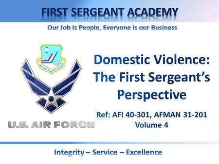 OVERVIEW Definitions and Air Force Policy Possible Domestic Violence Indicators Rules of Engagement Referral Agencies.