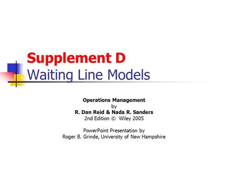 Supplement D Waiting Line Models