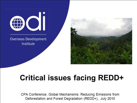 Critical issues facing REDD+ CPA Conference. Global Mechanisms: Reducing Emissions from Deforestation and Forest Degradation (REDD+), July 2010.