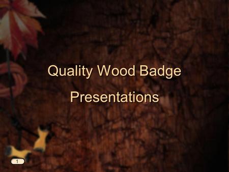 Quality Wood Badge Presentations 1. Quality Presentations Quality presentations depend on: –Presentation style –Learning method/training technique –Confidence.