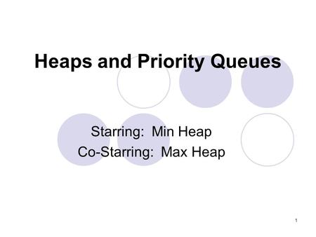 1 Heaps and Priority Queues Starring: Min Heap Co-Starring: Max Heap.
