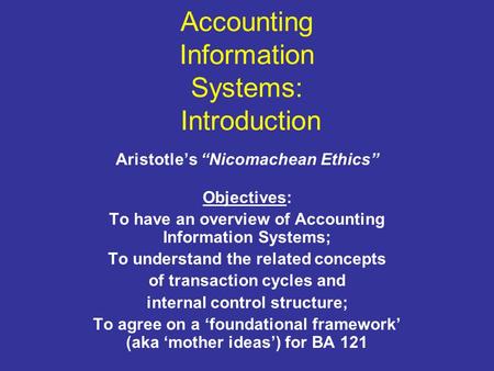Accounting Information Systems: Introduction