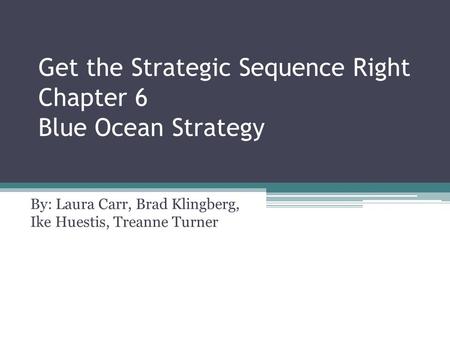 Get the Strategic Sequence Right Chapter 6 Blue Ocean Strategy By: Laura Carr, Brad Klingberg, Ike Huestis, Treanne Turner.
