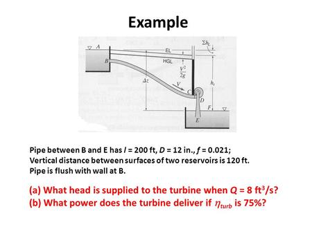 Example (a) What head is supplied to the turbine when Q = 8 ft3/s?