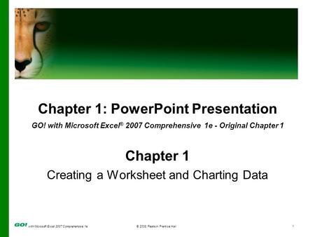 With Microsoft Excel 2007 Comprehensive 1e© 2008 Pearson Prentice Hall1 Chapter 1: PowerPoint Presentation GO! with Microsoft Excel ® 2007 Comprehensive.