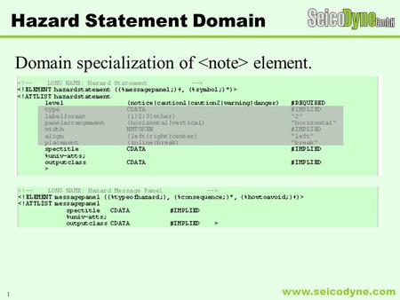1 www.seicodyne.com Hazard Statement Domain Domain specialization of element.