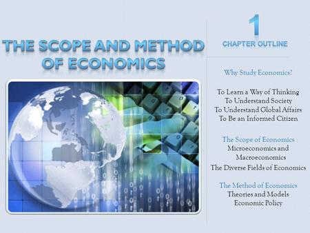 Why Study Economics? To Learn a Way of Thinking To Understand Society To Understand Global Affairs To Be an Informed Citizen The Scope of Economics Microeconomics.