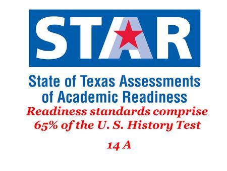 Readiness standards comprise 65% of the U. S. History Test 14 A.