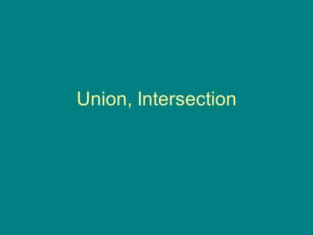 Union, Intersection. Intersection of Sets 3 Intersection (∩) [of 2 sets]: the elements common to both sets Some guidelines when finding the intersection.