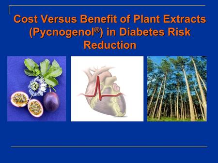 Cost Versus Benefit of Plant Extracts (Pycnogenol ® ) in Diabetes Risk Reduction.