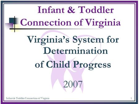 Infant & Toddler Connection of Virginia 1 Virginia’s System for Determination of Child Progress 2007.