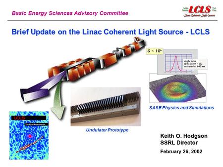 Keith O. Hodgson SSRL Director Brief Update on the Linac Coherent Light Source - LCLS February 26, 2002 Basic Energy Sciences Advisory Committee Undulator.