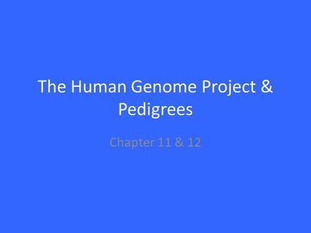 The Human Genome Project & Pedigrees Chapter 11 & 12.