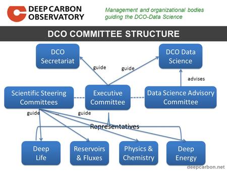 Management and organizational bodies guiding the DCO-Data Science DCO COMMITTEE STRUCTURE Deep Life Deep Life Reservoirs & Fluxes Deep Energy Physics &