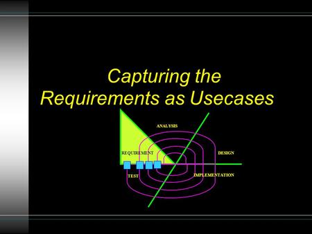 Requirements as Usecases Capturing the REQUIREMENT ANALYSIS DESIGN IMPLEMENTATION TEST.