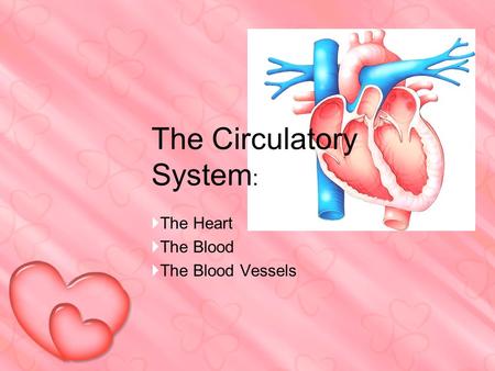 The Circulatory System :  The Heart  The Blood  The Blood Vessels.