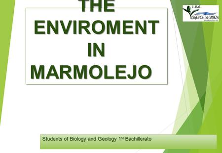THE ENVIROMENT IN MARMOLEJO Students of Biology and Geology 1 st Bachillerato.