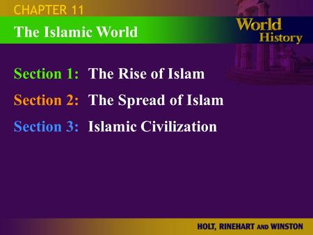 CHAPTER 11 Section 1:The Rise of Islam Section 2:The Spread of Islam Section 3:Islamic Civilization The Islamic World.