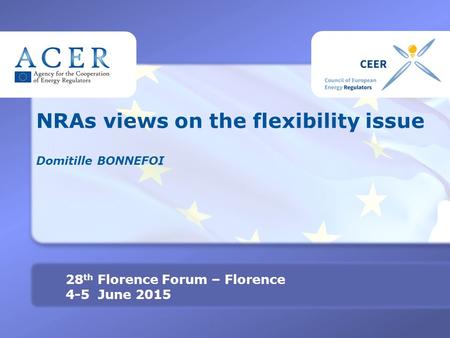 Click to edit Master title style TITRE 28 th Florence Forum – Florence 4-5 June 2015 NRAs views on the flexibility issue Domitille BONNEFOI.