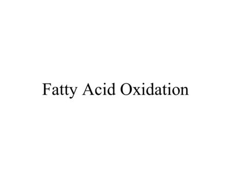 Fatty Acid Oxidation.