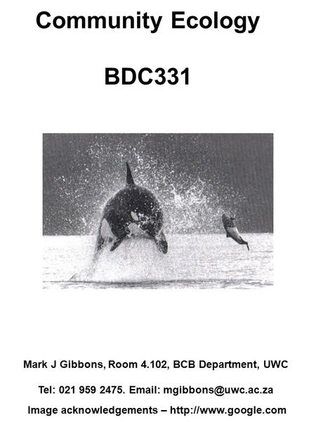 Mark J Gibbons, Room 4.102, BCB Department, UWC