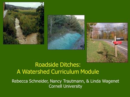 Rebecca Schneider, Nancy Trautmann, & Linda Wagenet Cornell University Roadside Ditches: A Watershed Curriculum Module.