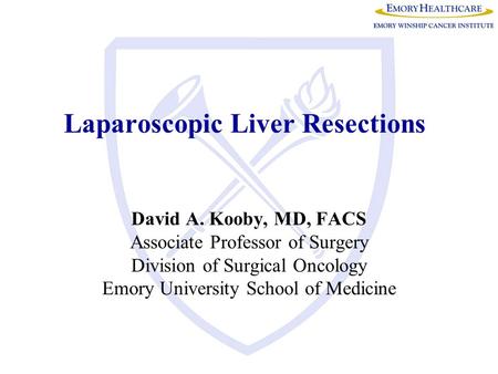 Laparoscopic Liver Resections David A. Kooby, MD, FACS Associate Professor of Surgery Division of Surgical Oncology Emory University School of Medicine.