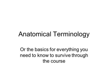 Anatomical Terminology Or the basics for everything you need to know to survive through the course.