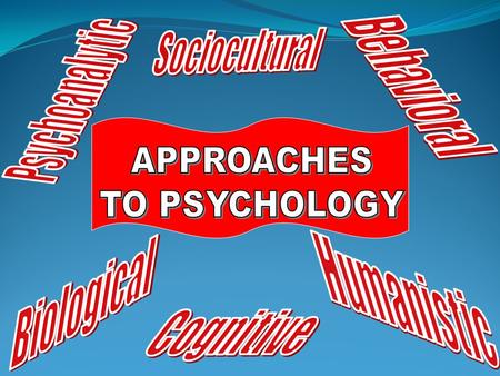 Sociocultural Behavioral Psychoanalytic APPROACHES TO PSYCHOLOGY
