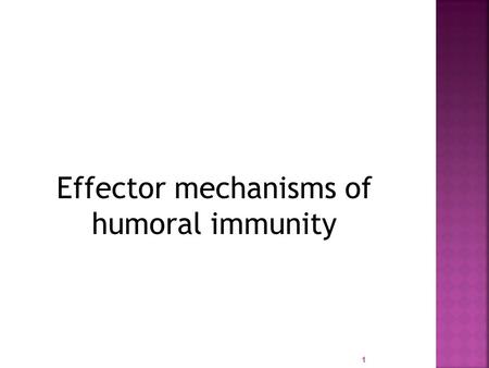 Effector mechanisms of humoral immunity 1  Physiologic function of Abs is defence against extracellular microbes and microbial toxins  Defects in Ab.