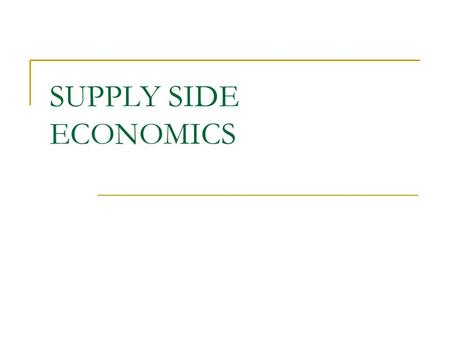 SUPPLY SIDE ECONOMICS Government and Aggregate Supply The stagflation of the 1970s led to the realization that all economic problems could not be solved.