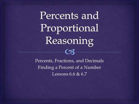 Percents, Fractions, and Decimals Finding a Percent of a Number Lessons 6.6 & 6.7.