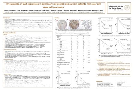 Investigation of CA9 expression in pulmonary metastatic lesions from patients with clear cell renal cell carcinoma Pierre Tennstedt 1, Peter Schneider.