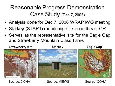 Reasonable Progress Demonstration Case Study (Dec 7, 2006) Analysis done for Dec 7, 2006 WRAP IWG meeting Starkey (STAR1) monitoring site in northeast.
