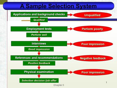 Chapter 3 1 A Sample Selection System Applications and background checks Employment tests Interviews References and recommendations Unqualified Qualified.