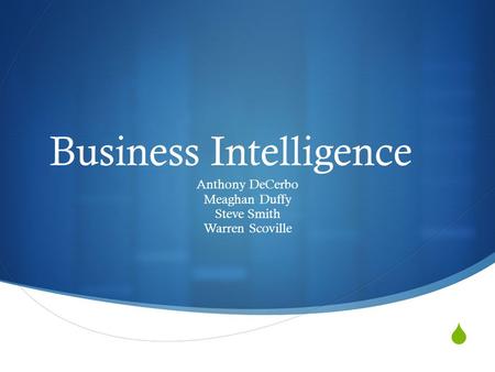  Business Intelligence Anthony DeCerbo Meaghan Duffy Steve Smith Warren Scoville.