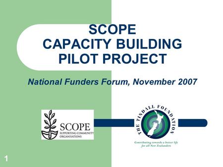 1 SCOPE CAPACITY BUILDING PILOT PROJECT National Funders Forum, November 2007.