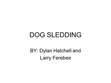 DOG SLEDDING BY: Dylan Hatchell and Larry Ferebee.