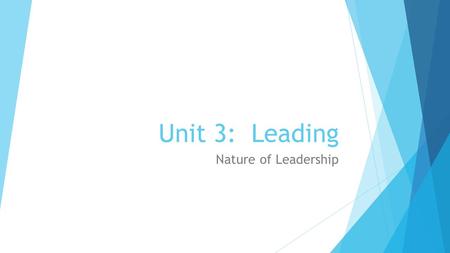 Unit 3: Leading Nature of Leadership. What is the nature of leadership?  Leadership.  The process of inspiring others to work hard to accomplish important.