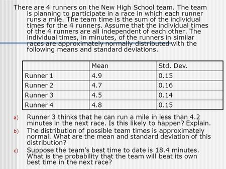 There are 4 runners on the New High School team